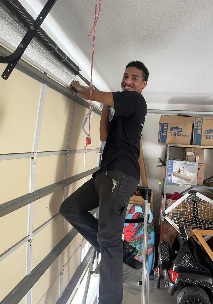 Newly installed modern garage door on a home