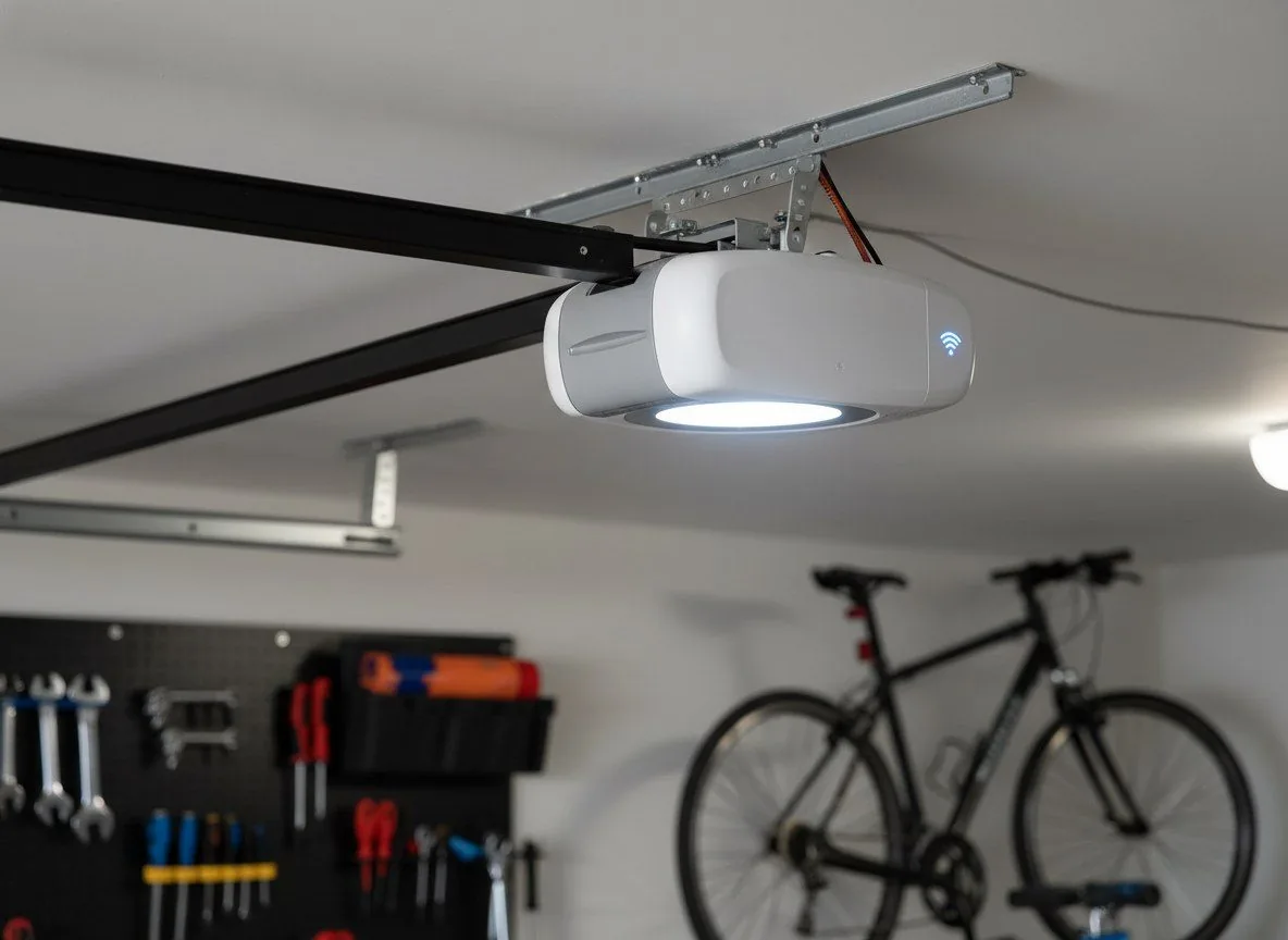 Close-up of a residential garage door opener