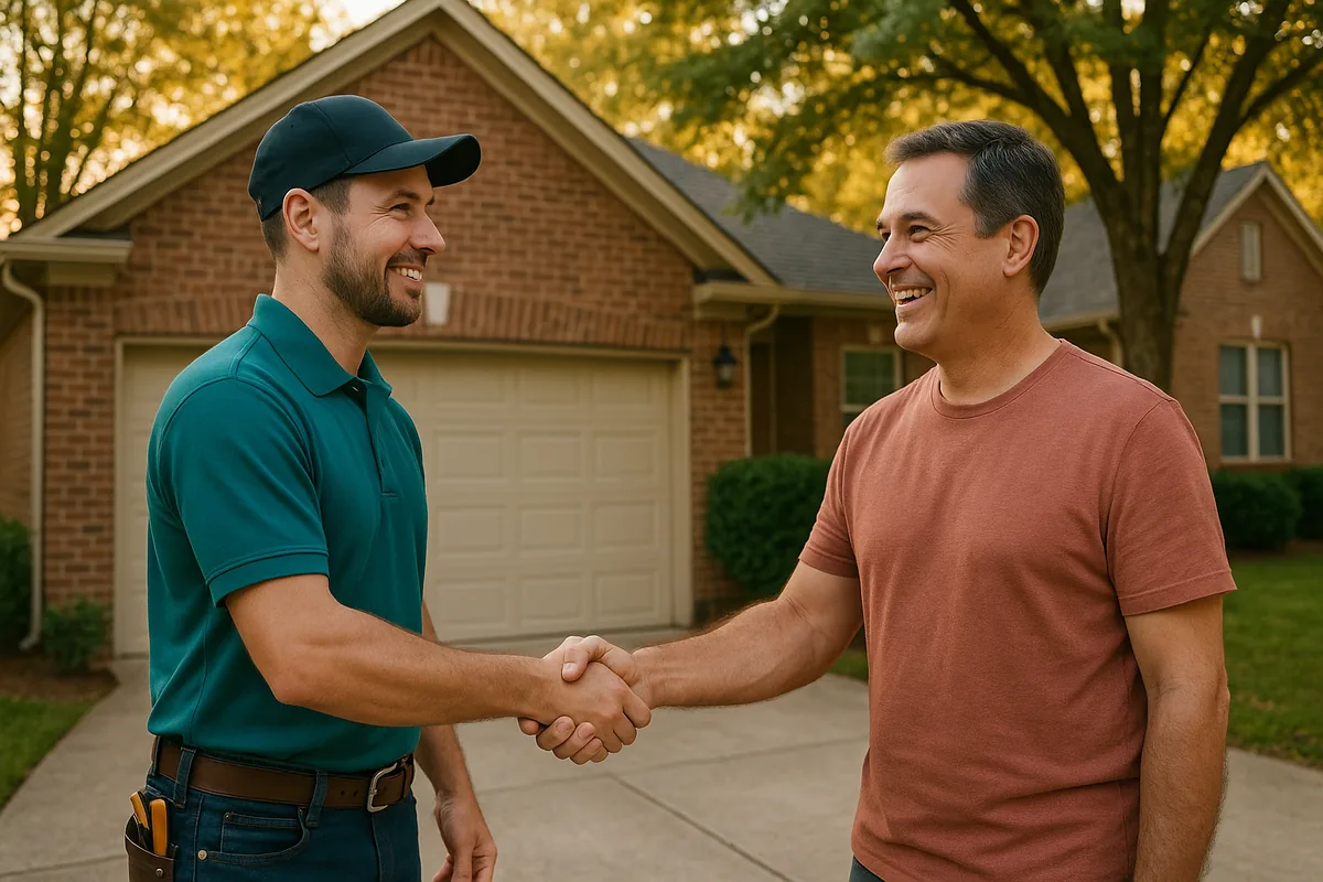 Mo Better Garage technician shaking hands with a homeowner