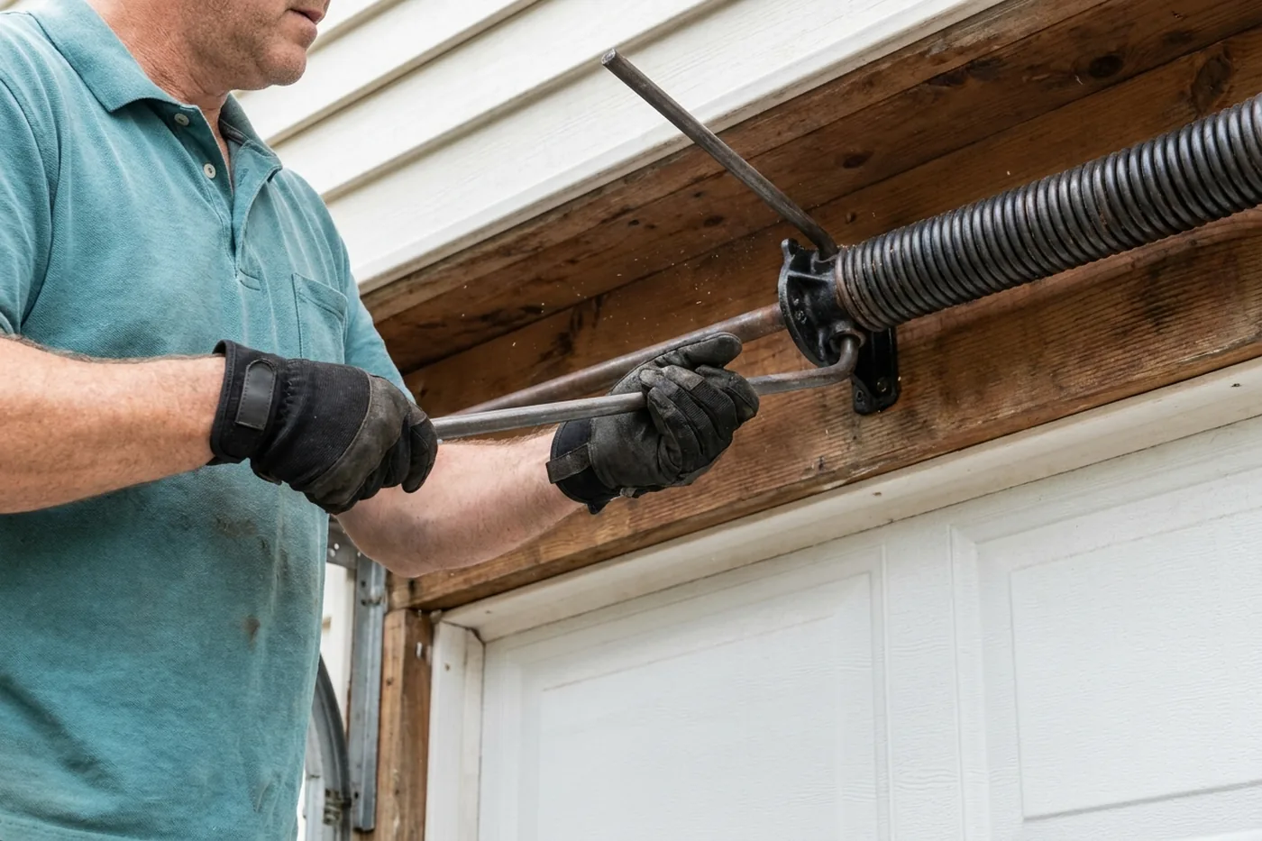Mo Better Garage technician winding a garage door torsion spring