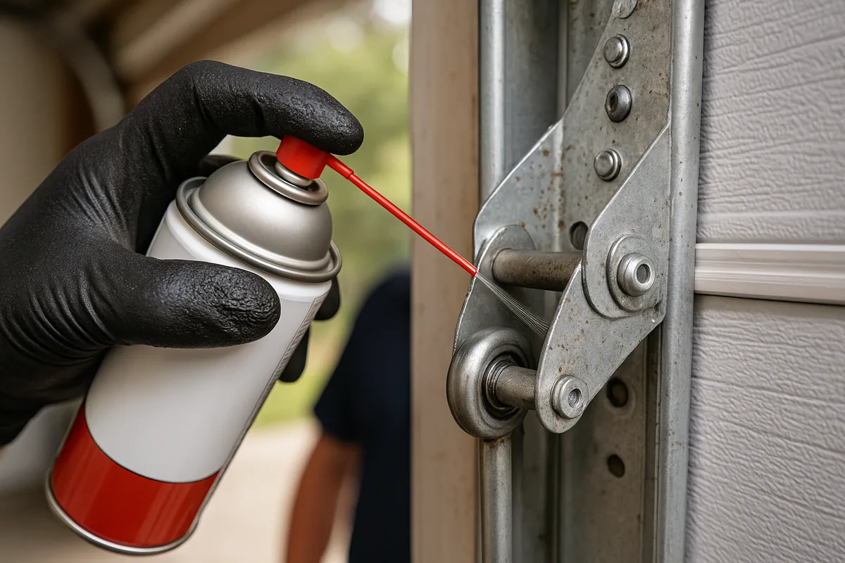 Technician lubricating rollers during a tune-up